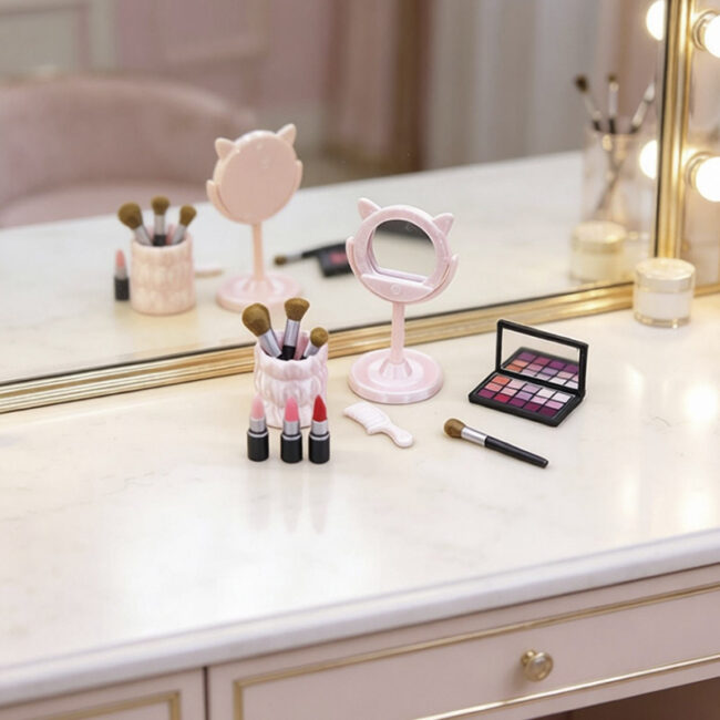 1:12 Miniature Makeup Mirror and Cosmetics Set