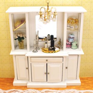 1:12 miniature white vanity dresser with mirror for dollhouse bedroom