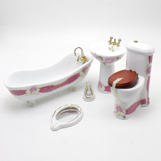 1:12 miniature ceramic bathroom suite bathtub sink toilet for dollhouse