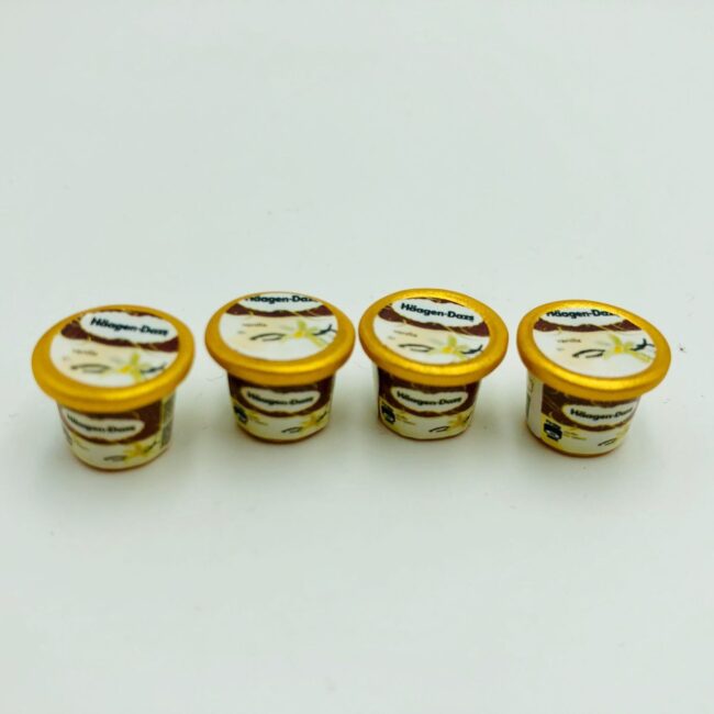 1:12 miniature premium ice cream tub set with gold-rim lids