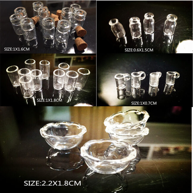 1:12 Miniature Glass Bowl Cup Bottle Props Set