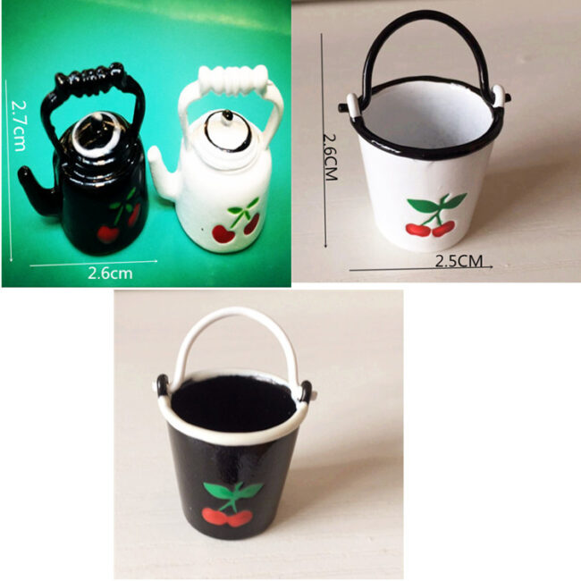 1:12 Miniature Cherry Motif Enamel Kettle