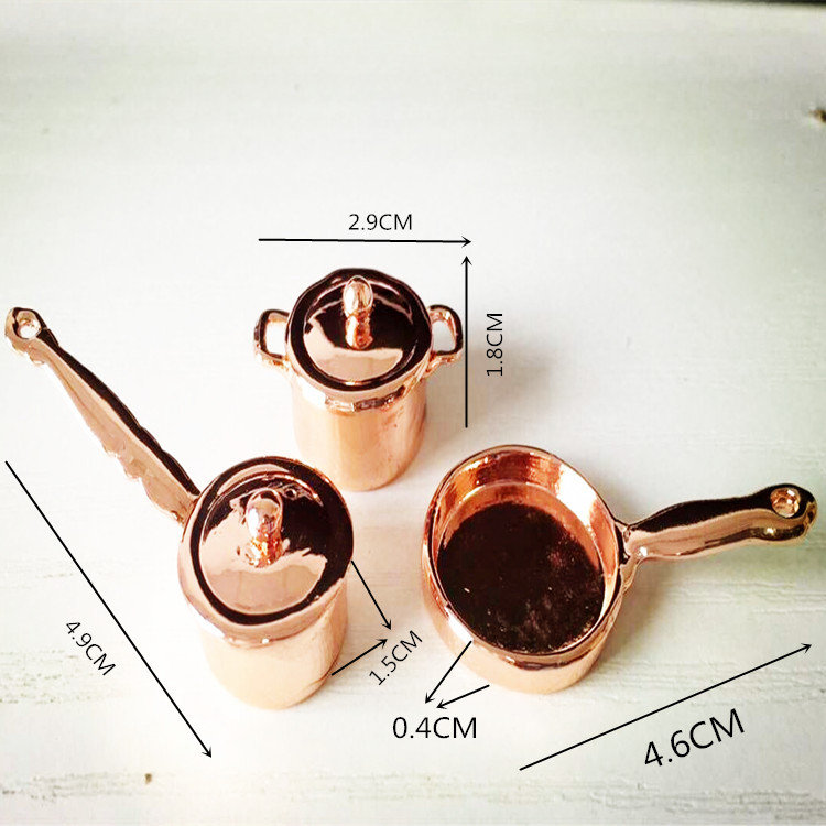 1:12 Miniature Rose Gold 3-Piece Cookware Set