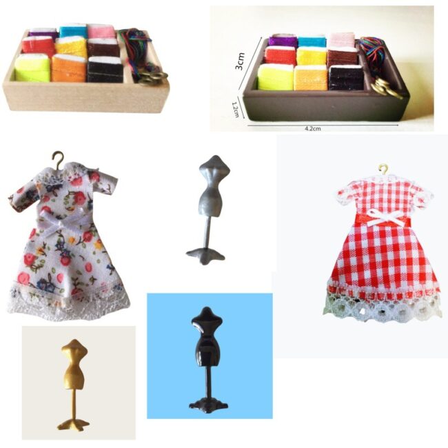 1:12 miniature sewing thread box dresses and mannequin for dollhouse
