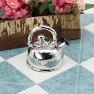 1:12 miniature chrome whistling tea kettle for dollhouse kitchen