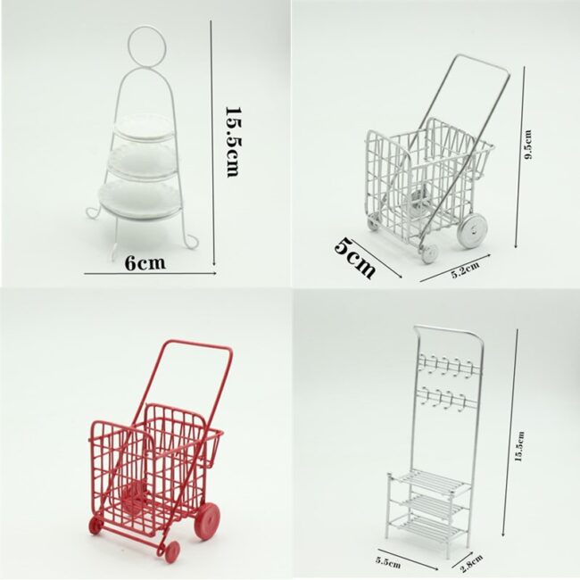 1:12 miniature cake stand and shopping cart rack for dollhouse