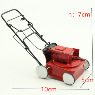 1:12 miniature red push lawn mower with black handle for dollhouse