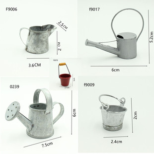 1:12 miniature metal watering cans and garden buckets for dollhouse