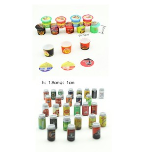 1:12 miniature cup noodles and drink cans for dollhouse kitchen
