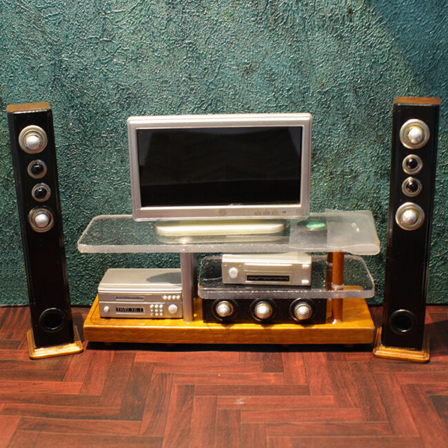1:12 miniature TV stand stereo speakers entertainment set for dollhouse