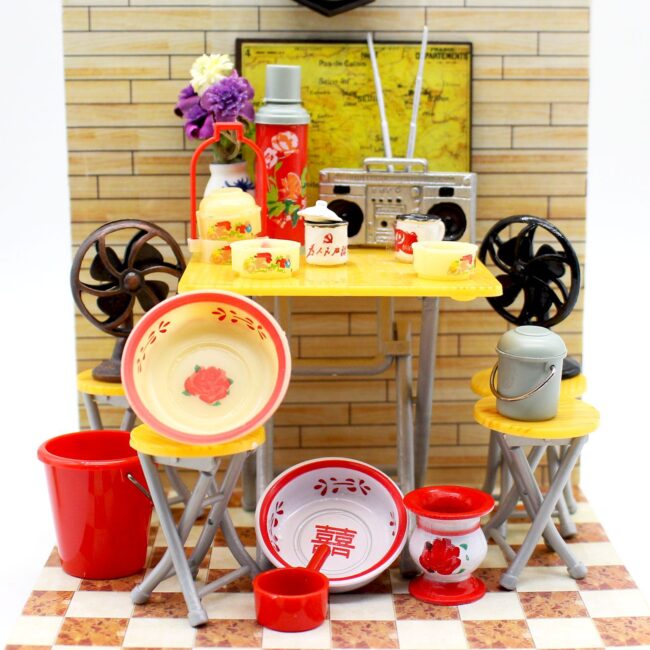 1:12 miniature vintage fan recorder and cup decor set