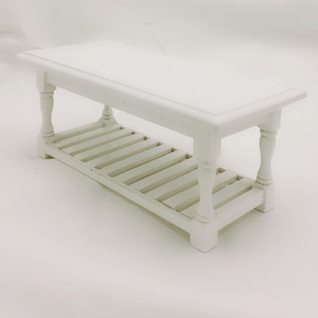 1:12 Miniature White Slatted Shelf Coffee Table