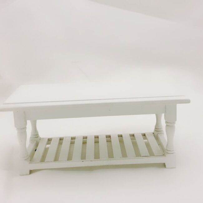 1:12 Miniature White Slatted Shelf Coffee Table
