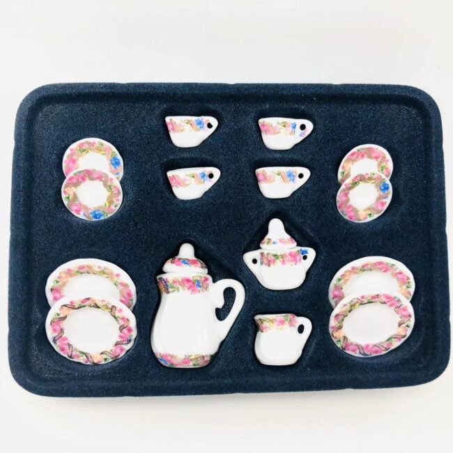 1:12 Miniature Floral Porcelain Tea Set