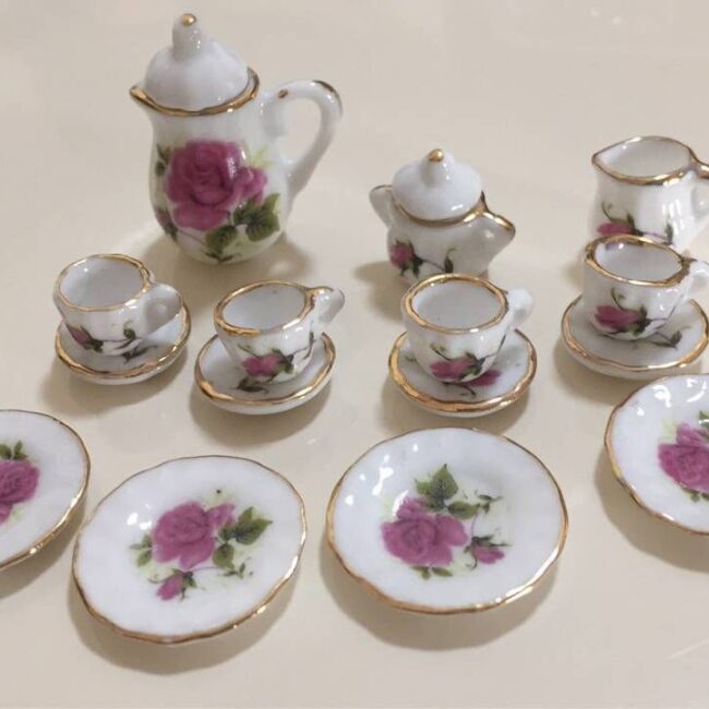 1:12 Miniature Ceramic Tea Set for Dollhouse