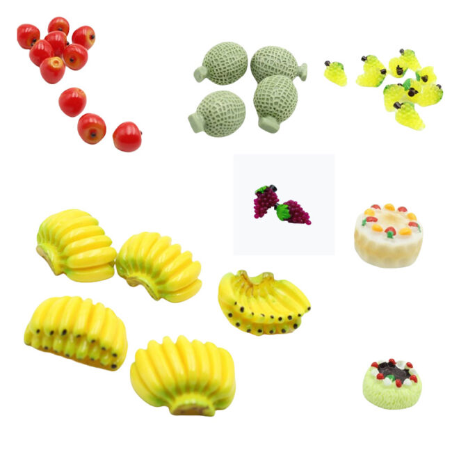 1:12 miniature resin fruit and cake food props for dollhouse kitchens