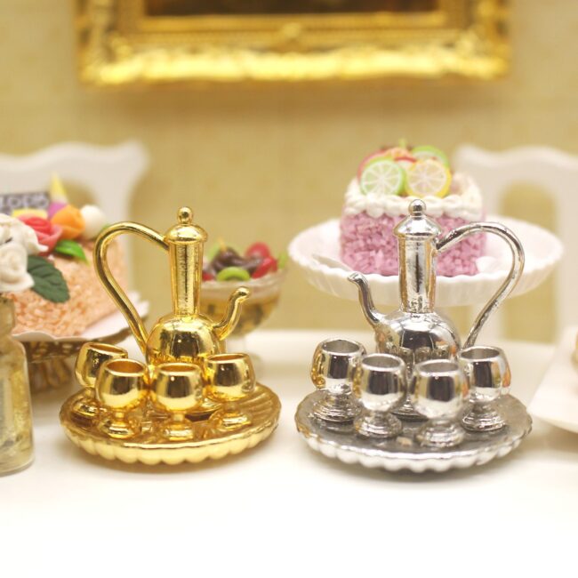 1:12 Miniature Alloy Pitcher Drink Set with Tray