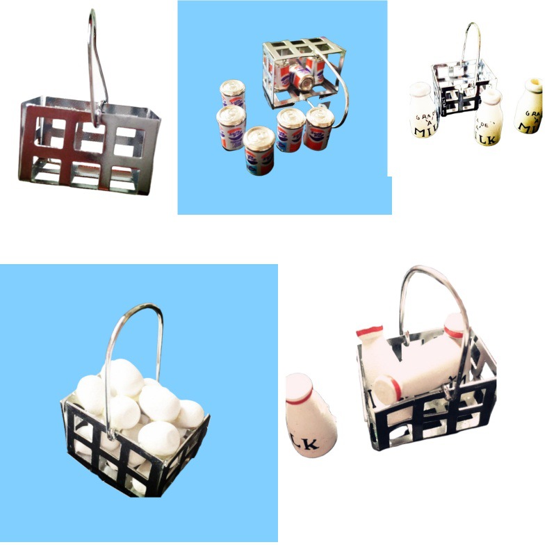 1:12 Miniature Drink Tray and Basket Prop Set
