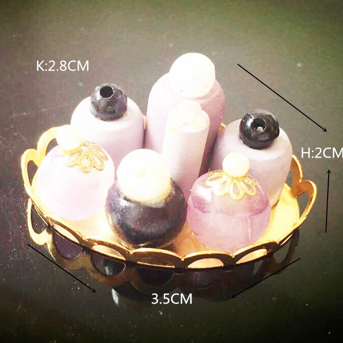 1:12 Miniature Perfume Bottles Set on Gold Tray
