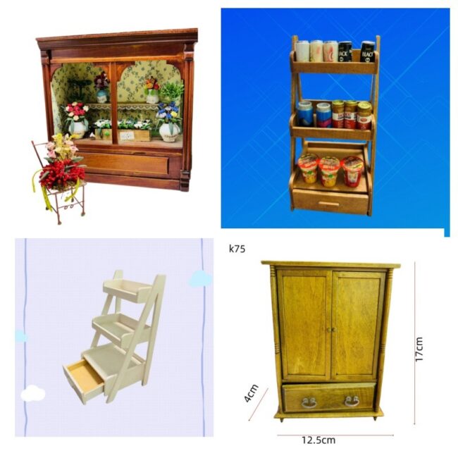 1:12 Miniature Wooden Three-Tier Display Shelf