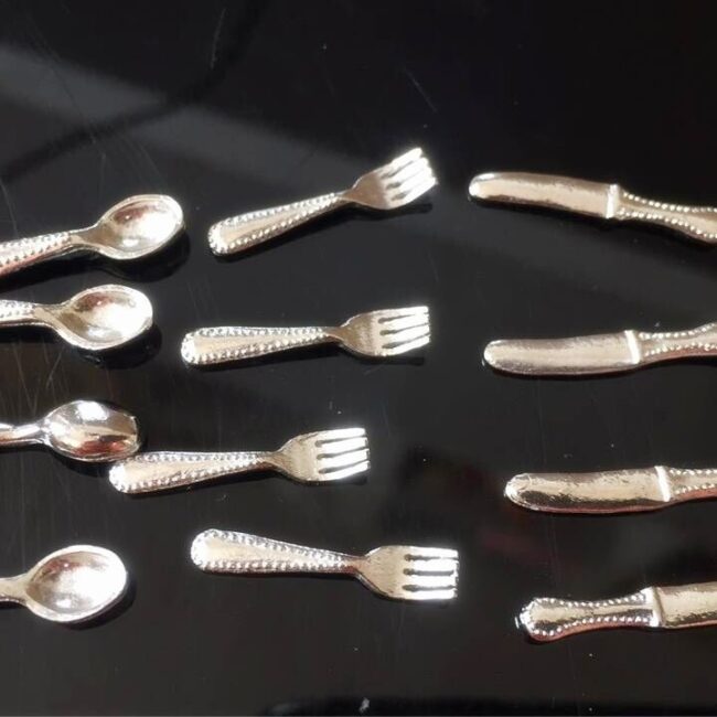 1:12 Miniature Silver Beaded Cutlery Set