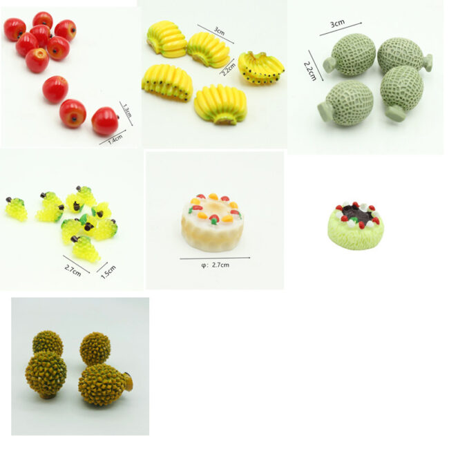 1:12 Miniature Clay Cake and Fruit Food Prop Set