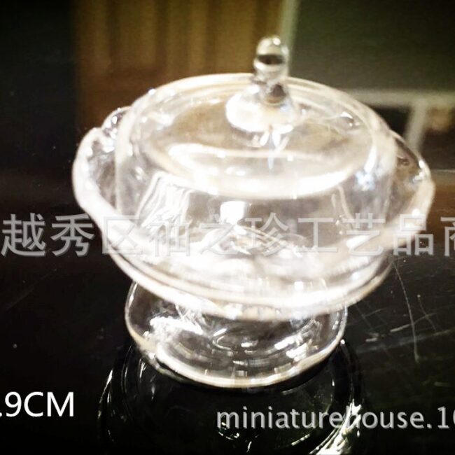 1:12 miniature glass cake stand with dome for dollhouse bakery display