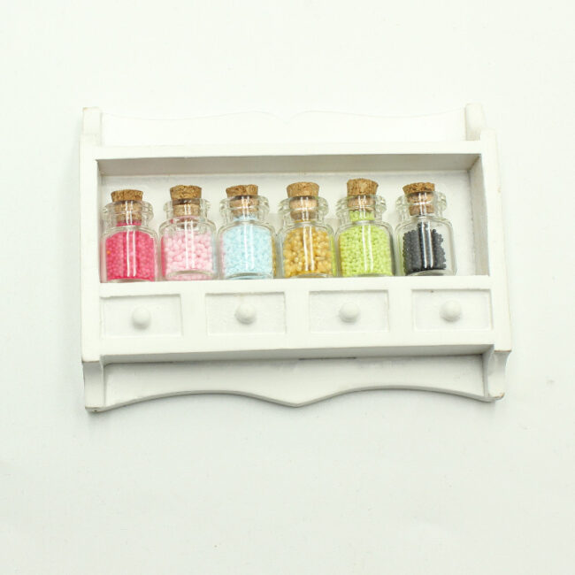 1:12 Miniature White Spice Rack with Corked Jars