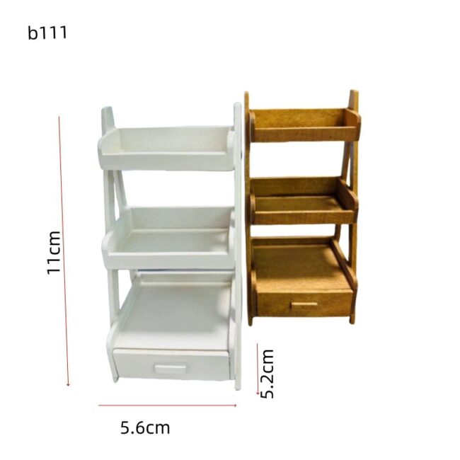 1:12 Miniature Wooden Three-Tier Display Shelf