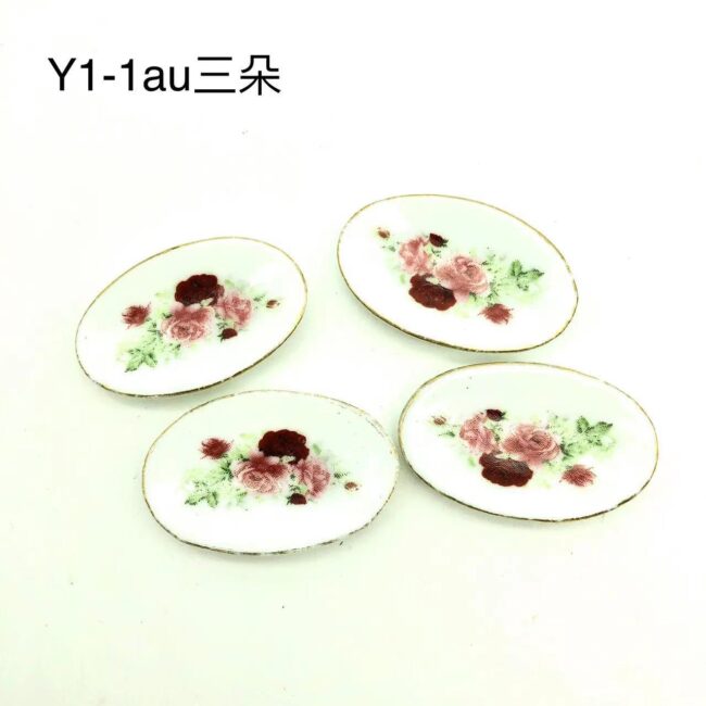 1:12 Miniature Floral Ceramic Oval Plates Set