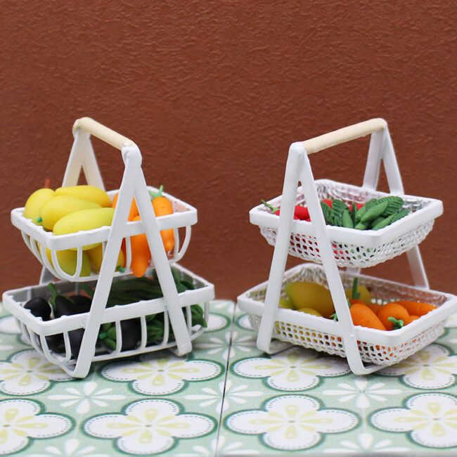 1:12 miniature iron fruit and vegetable basket rack dollhouse kitchen