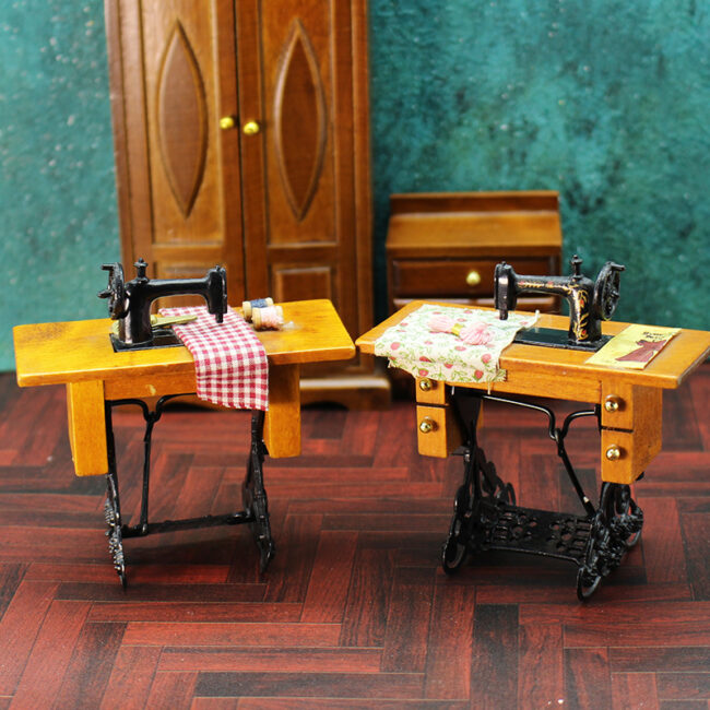 1:12 dollhouse vintage miniature sewing machine on a craft table